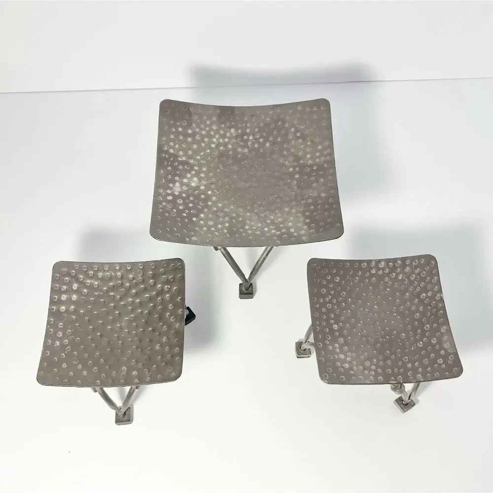 Pier 1, 3 Brown Hammered Wrought Iron Metal Square Footed Pillar Candle Holders